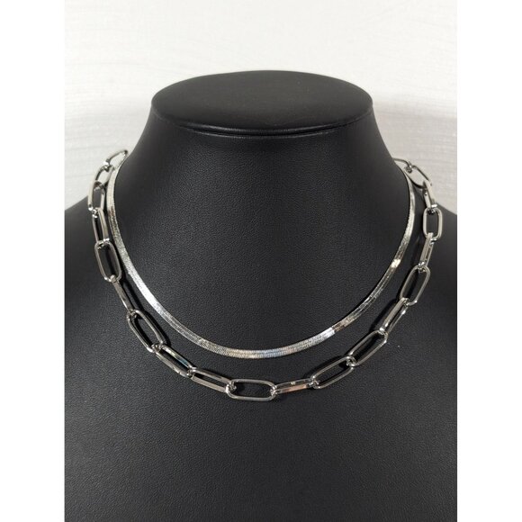 Cato Jewelry - CATO Set of 2 Silver Tone Chain Necklaces Paperclip Chain Herringbone‎ 20" NEW
